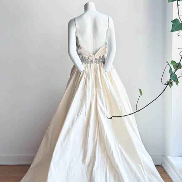 Vintage Jim Hjelm Ivory SILK Strapless Ball Wedding Gown 12 - Picture 3 of 11